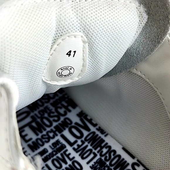 Love Moschino Women's White Black Leather Low Top Sneakers Logo Heart Sz 10/ 41 - Picture 14 of 16